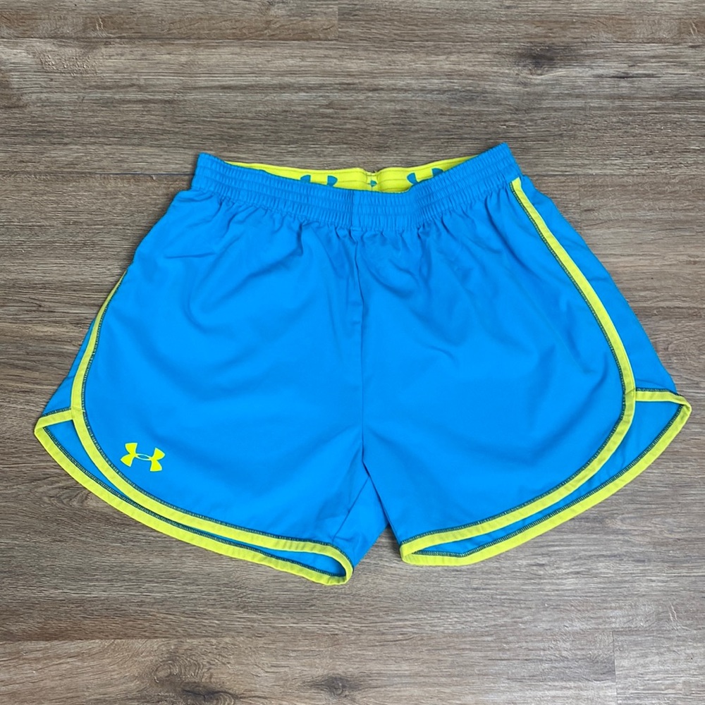 Under Armour HeatGear Athletic Running Shorts Blue Yellow Size Large